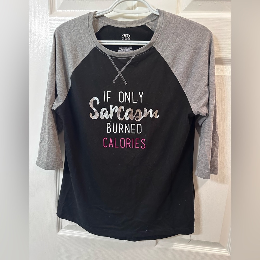Women's Black and Gray Raglan Top